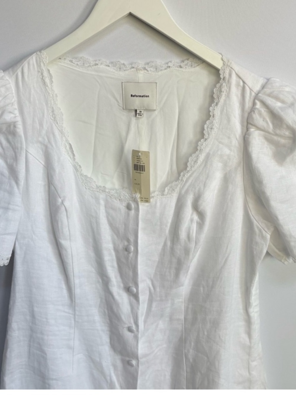 Reformation White Lace-Trim Button Mini Dress - Picture 5 of 6